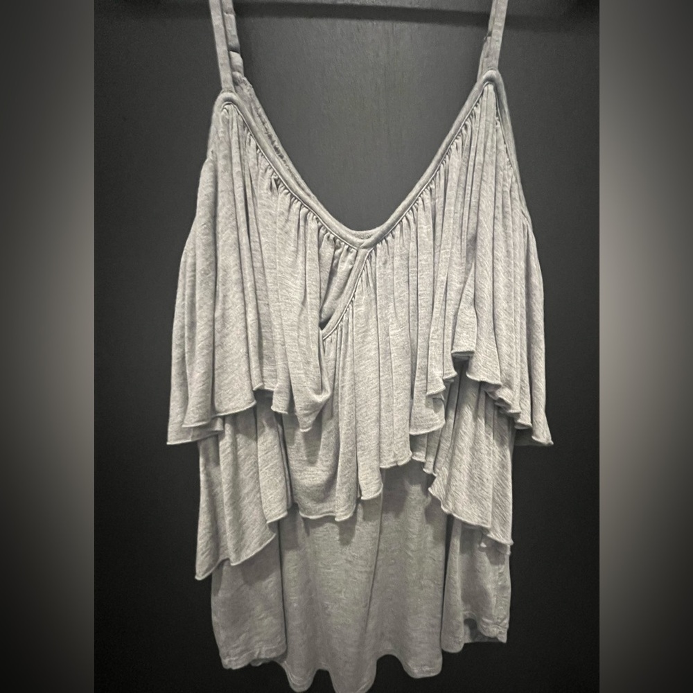 Chaser slevveless Gray Ruffle Tank… - Picture 2 of 6